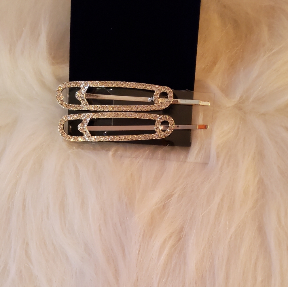 Paper Clip Style Hair Pins with Rhinestones Silver color